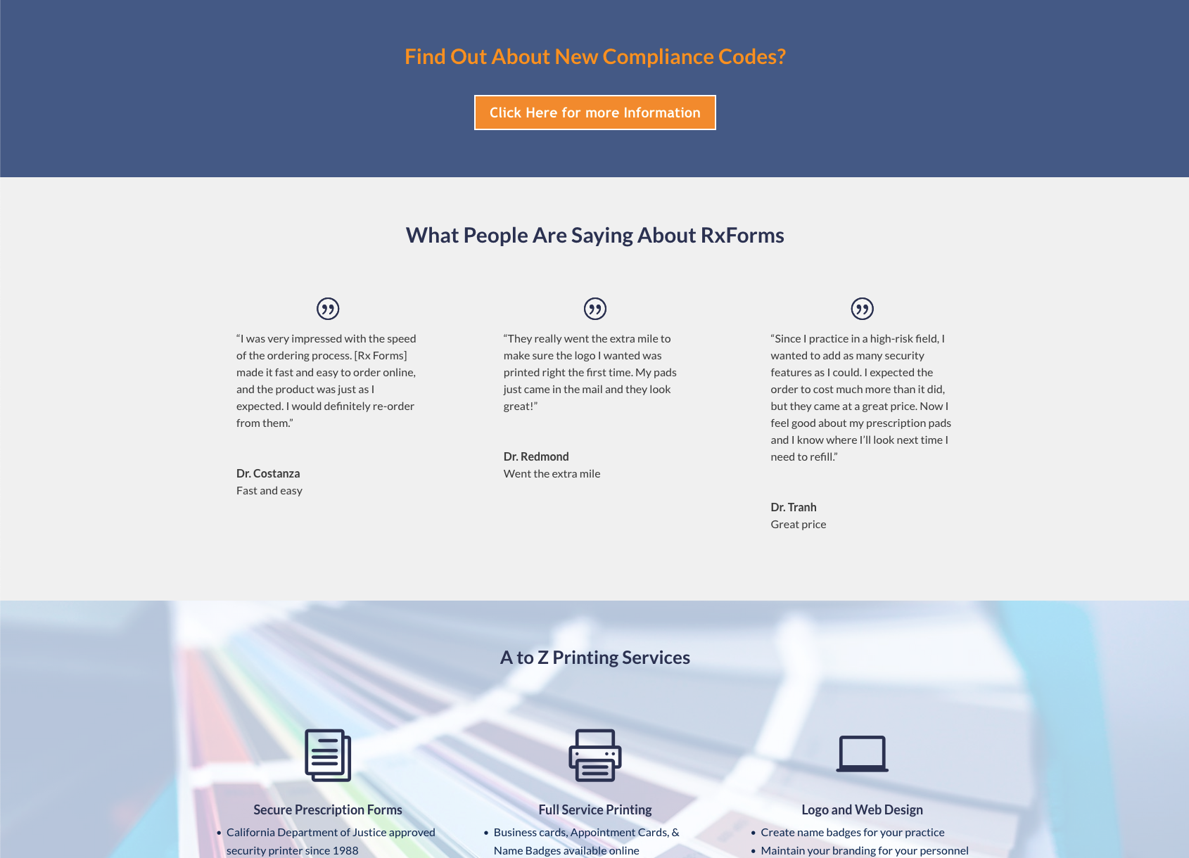 RxForms — Testimonials section