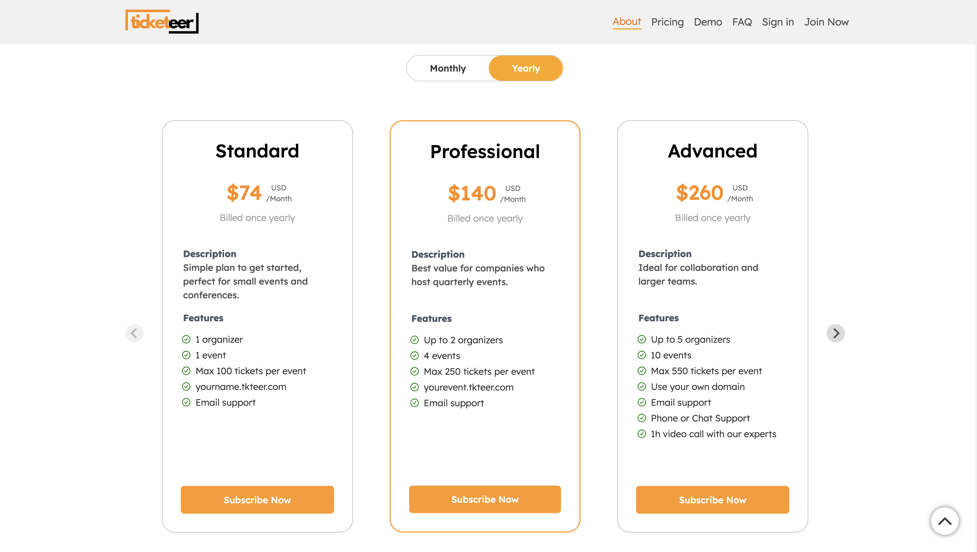 Ticketeer — Subscriptions section